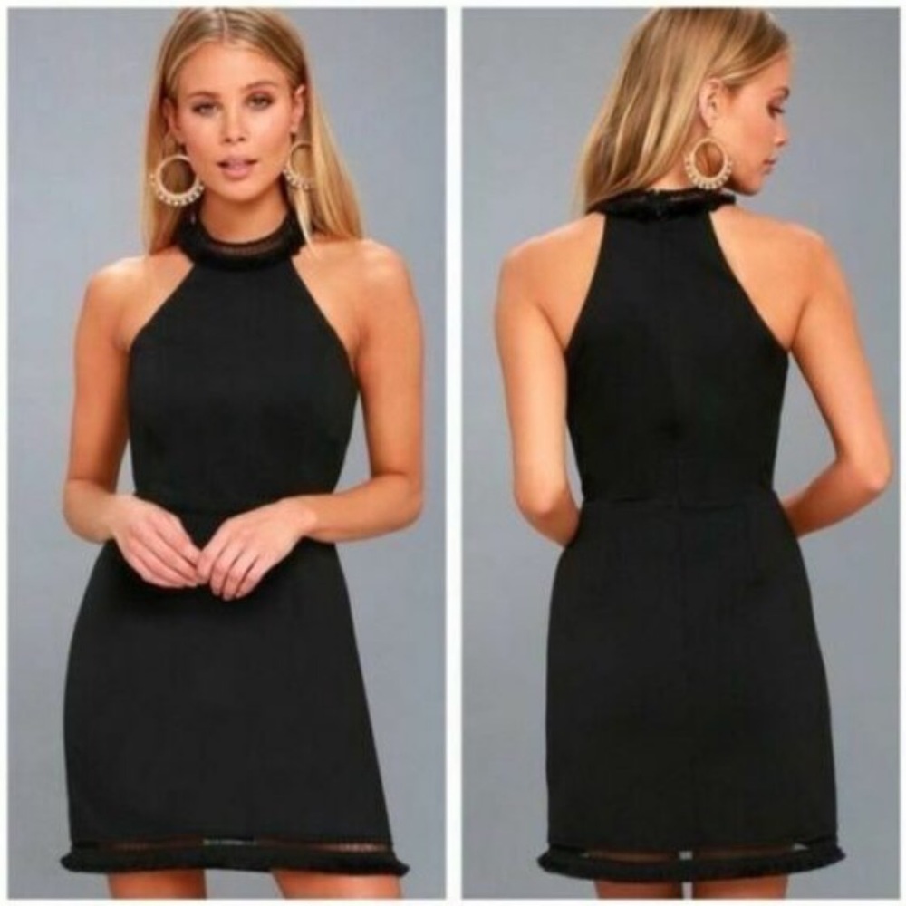 Lulus Skyline Views Black Fringe Halter Dress